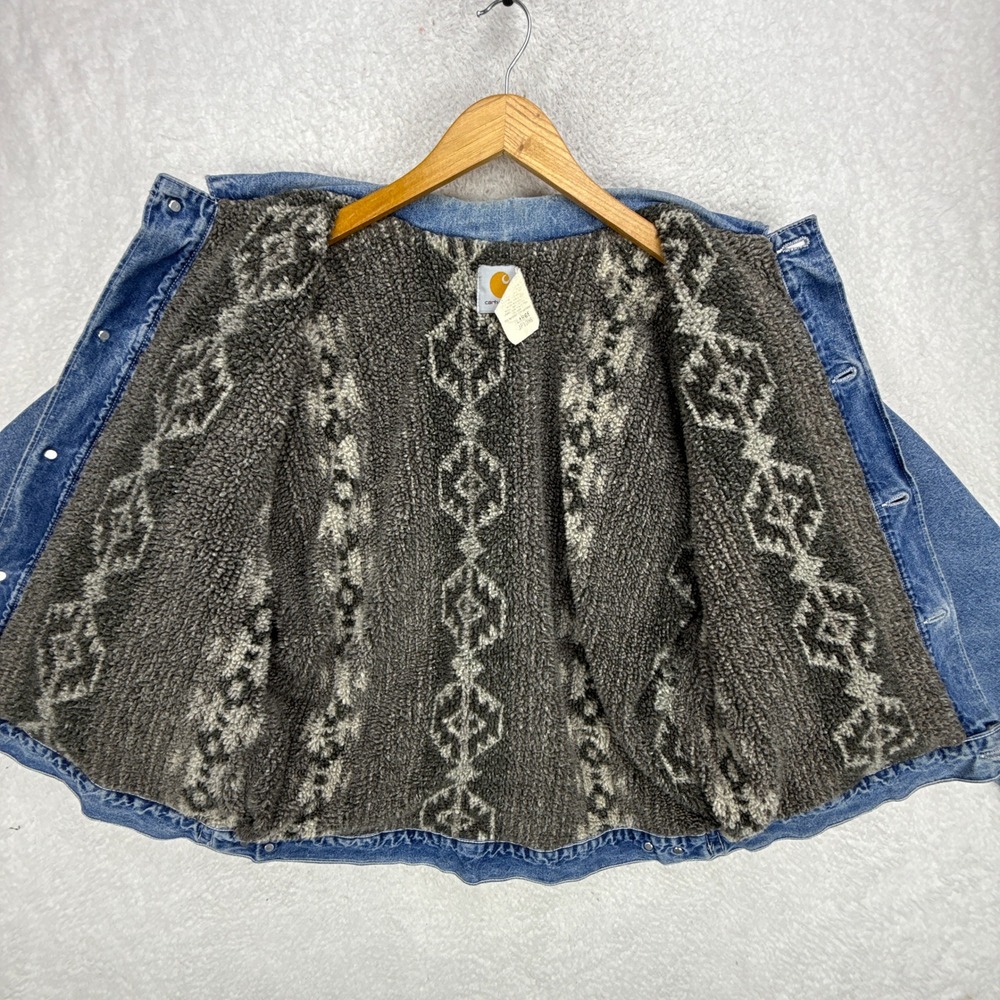 Carhartt Trucker Chore Jacket Aztec Pile Lined Mens Large JP1088 Darkstone Blue - Picture 4 of 16